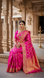 Load image into Gallery viewer, Women's Litchi silk Printed Saree With Unstitched Blouse (Pink) Kashvii