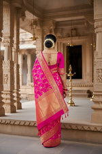 Load image into Gallery viewer, Women's Litchi silk Printed Saree With Unstitched Blouse (Pink)