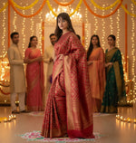 Load image into Gallery viewer, Women's Litchi silk Printed Saree With Unstitched Blouse (Red) Kashvii