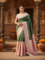 Load image into Gallery viewer, Women's Litchi silk Printed Saree With Unstitched Blouse (Green) Kashvii