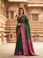 Load image into Gallery viewer, Women's Litchi silk Printed Saree With Unstitched Blouse (Dark Green) Kashvii