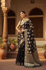 Load image into Gallery viewer, Women's Litchi silk Printed Saree With Unstitched Blouse (Black) Kashvii