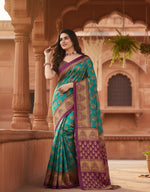 Load image into Gallery viewer, Women's Litchi silk Printed Saree With Unstitched Blouse 5-6 Mtrs (Green)