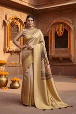 Load image into Gallery viewer, Women's Silk Printed Saree With Unstitched Blouse 5.5Mtr (Gold)