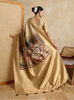 Load image into Gallery viewer, Women's Silk Printed Saree With Unstitched Blouse 5.5Mtr (Gold)