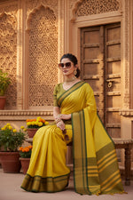 Load image into Gallery viewer, Women's Silk Blended Jaquard Woven Saree With Unstitched Blouse 5.5Mtr (Yellow)