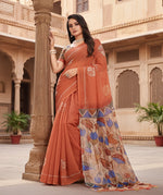 Load image into Gallery viewer, Women's Linen Printed Saree With Unstitched Blouse 5.5Mtr (Red) Kashvii
