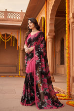 Load image into Gallery viewer, Women's Georgette Printed Saree With Unstitched Blouse 5.5Mtr (Pink)