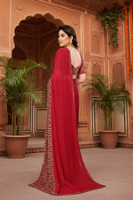 Load image into Gallery viewer, Women's Georgette Printed Saree With Unstitched Blouse 5.5Mtr (Red)