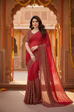 Load image into Gallery viewer, Women's Georgette Printed Saree With Unstitched Blouse 5.5Mtr (Red)