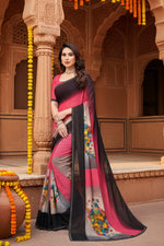 Load image into Gallery viewer, Women's Georgette Printed Saree With Unstitched Blouse 5.5Mtr (Multicolor)