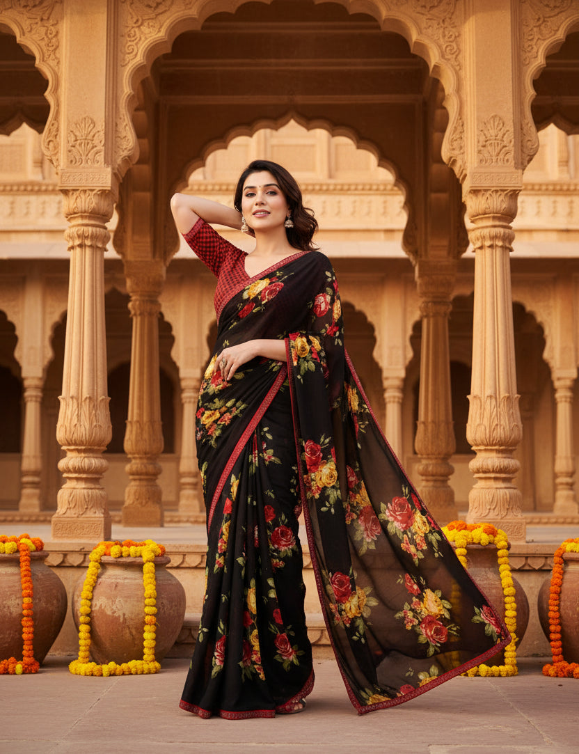 Pid 62508 generic women s georgette printed saree with unstitched blouse 5 5 mtr black 4 1000x1000