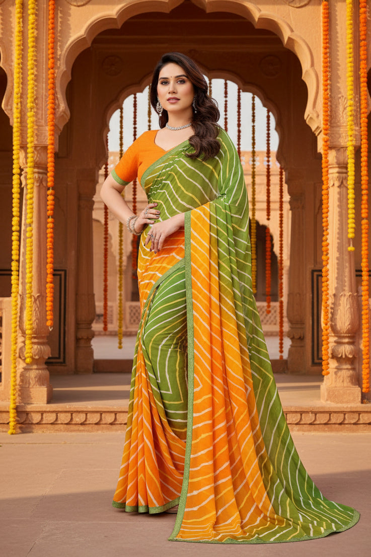 Pid 62511 generic women s georgette printed saree with unstitched blouse 5 5 mtr green 1 1000x1000