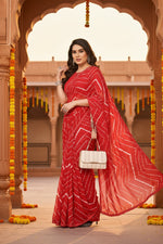 Load image into Gallery viewer, Women's Georgette Printed Saree With Unstitched Blouse 5.5Mtr (Red)