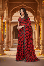 Load image into Gallery viewer, Women's Georgette Printed Saree With Unstitched Blouse 5.5Mtr (Red)