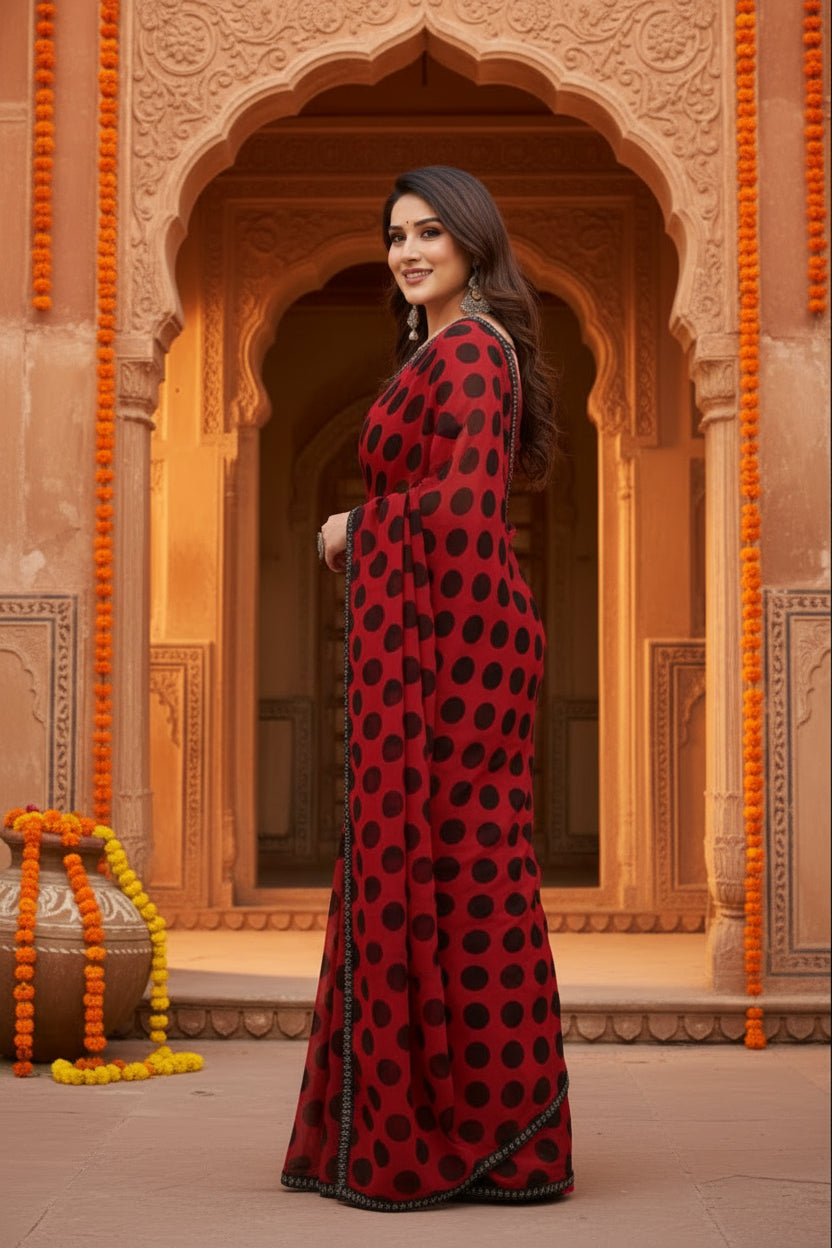 Women's georgette printed saree with unstitched blouse 5