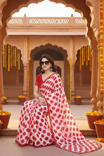 Load image into Gallery viewer, Women's Georgette Printed Saree With Unstitched Blouse 5.5Mtr (Red-White)