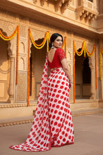 Load image into Gallery viewer, Women's Georgette Printed Saree With Unstitched Blouse 5.5Mtr (Red-White)