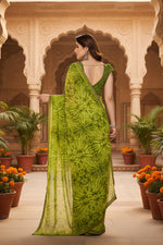 Load image into Gallery viewer, Women's Georgette Printed Saree With Unstitched Blouse 5.5Mtr (Mehendi Green)