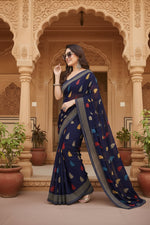 Load image into Gallery viewer, Women's Georgette Printed Saree With Unstitched Blouse 5.5Mtr (Navy Blue)