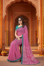 Load image into Gallery viewer, Women's Georgette Printed Saree With Unstitched Blouse 5.5Mtr (Pink)