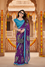 Load image into Gallery viewer, Women's Georgette Printed Saree With Unstitched Blouse 5.5Mtr (Purple)