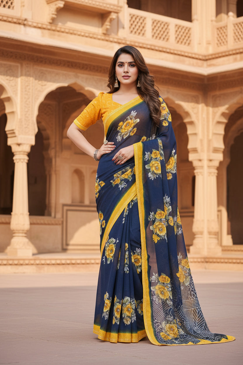 Pid 62551 generic women s georgette printed saree with unstitched blouse 5 5 mtr blue 3 1000x1000