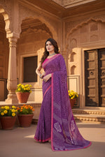 Load image into Gallery viewer, Women's Georgette Printed Saree With Unstitched Blouse 5.5Mtr (Purple)