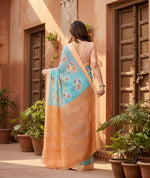 Load image into Gallery viewer, Women's Georgette Printed Saree With Unstitched Blouse 5.5Mtr (Light Blue)