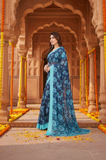 Load image into Gallery viewer, Women's Georgette Printed Saree With Unstitched Blouse 5.5Mtr (Sky Blue)