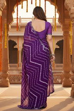 Load image into Gallery viewer, Women's Georgette Printed Saree With Unstitched Blouse 5.5Mtr (Purple)