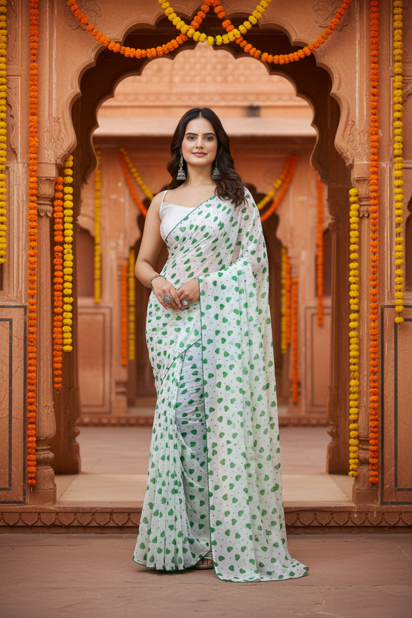 Pid 63027 generic women s georgette printed saree with unstitched blouse 5 5 mtr white green 1 1000x1000