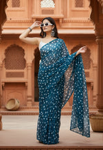 Load image into Gallery viewer, Georgette Printed Blue Saree Kashvii