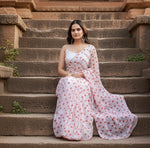 Load image into Gallery viewer, Georgette Printed White-Red Saree Kashvii