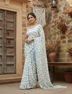 Load image into Gallery viewer, Georgette Printed White-Grey Saree Kashvii