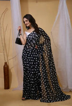 Load image into Gallery viewer, Georgette Printed Black Saree Kashvii