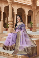 Load image into Gallery viewer, Organza jacquard Embellished Purple Saree ; Kashvii