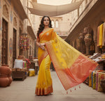Load image into Gallery viewer, Organza jacquard Embellished Yellow Saree Kashvii