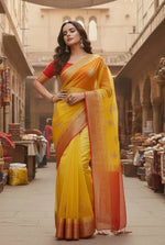 Load image into Gallery viewer, Organza jacquard Embellished Yellow Saree Kashvii