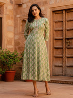 Load image into Gallery viewer, Rayon Print With Embroidery Work A-Line Green Kurti Kashvii