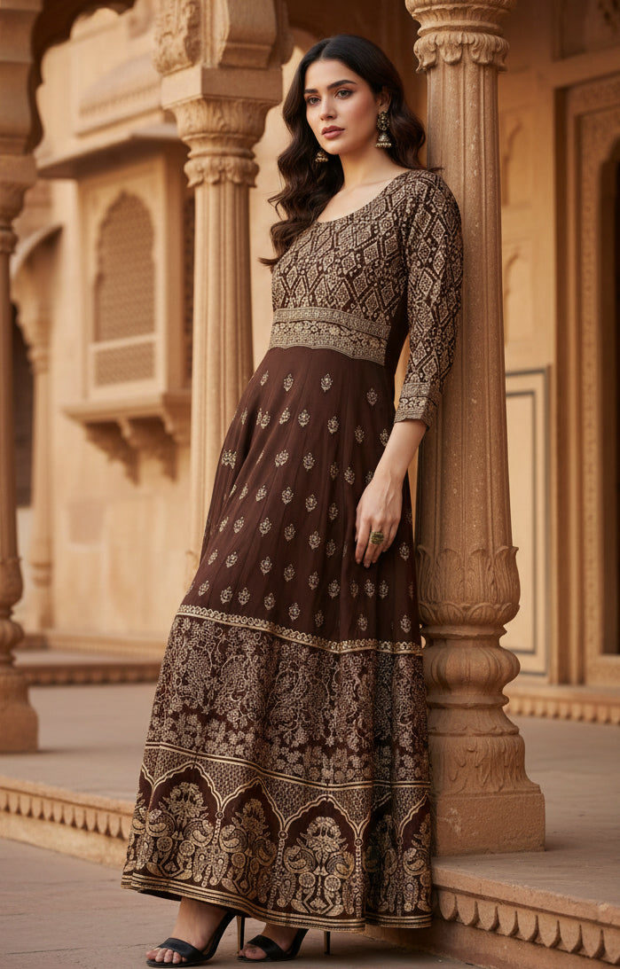 Casual rayon brown anarkali kurti kashvii