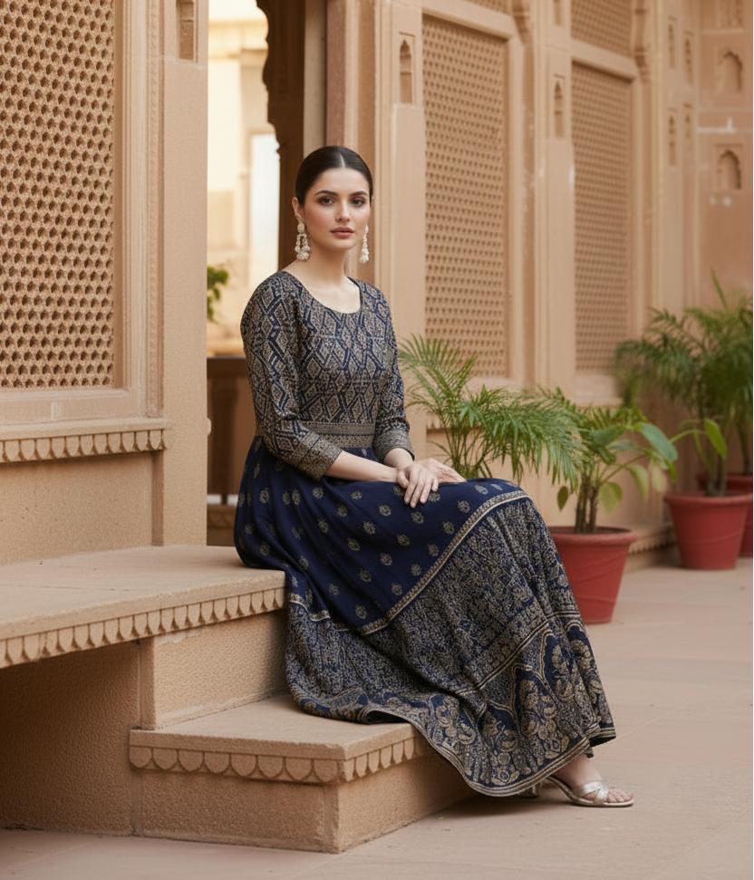 Casual rayon blue anarkali kurti kashvii