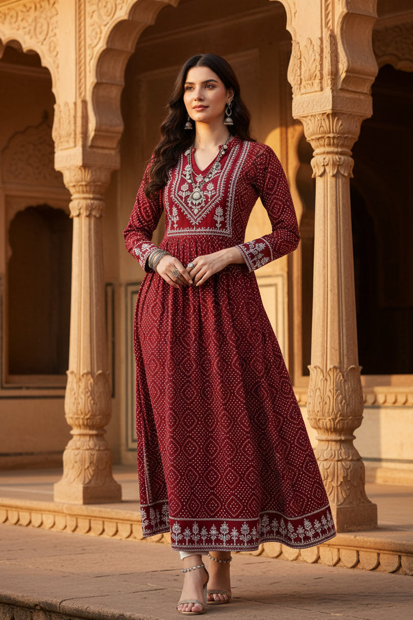 Casual rayon maroon kurti kashvii