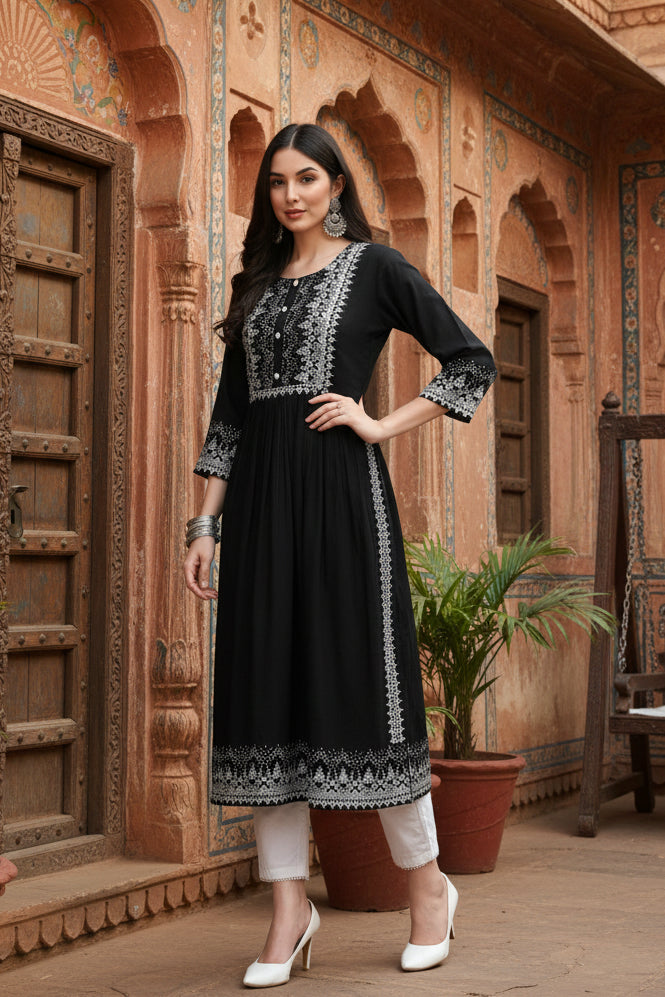 Casual rayon black kurti kashvii
