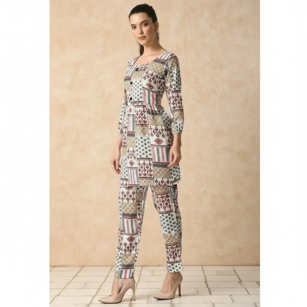 Casual crepe white cord set kashvii