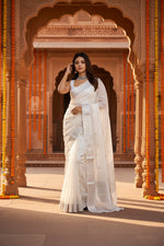 Load image into Gallery viewer, Women's Soft Lichi Silk Printed Saree With Unstitched Blouse 5.5Mtr (White)
