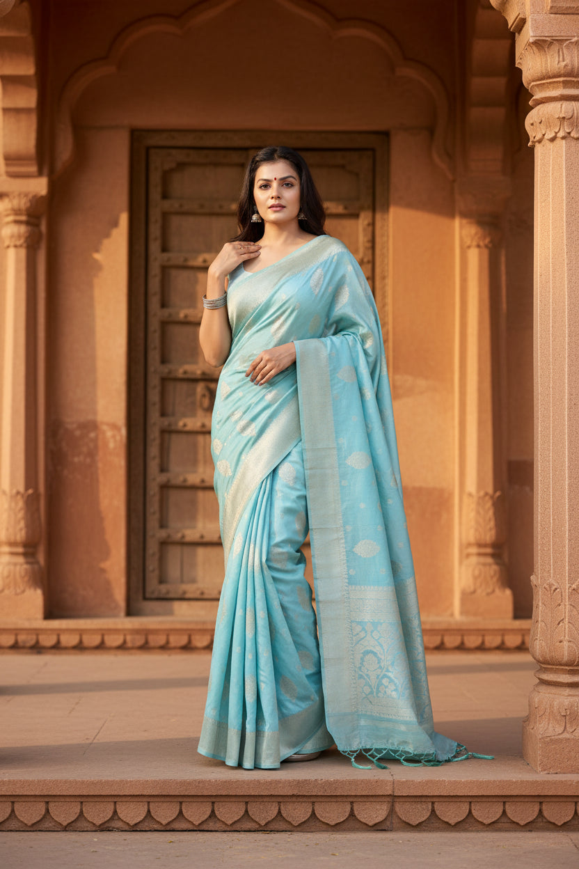 Pid 63673 women s soft lichi silk printed saree with unstitched blouse 5 5 mtr sky blue 1 1000x1000