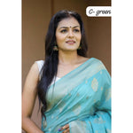 Load image into Gallery viewer, Women's Soft Lichi Silk Printed Saree With Unstitched Blouse 5.5Mtr (Sky-Blue)