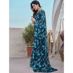 Load image into Gallery viewer, Women's Chiffon Printed Saree With Unstitched Blouse 5.5Mtr (Blue)
