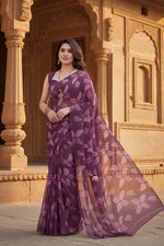 Load image into Gallery viewer, Women's Chiffon Printed Saree With Unstitched Blouse 5.5Mtr (Purple) Kashvii